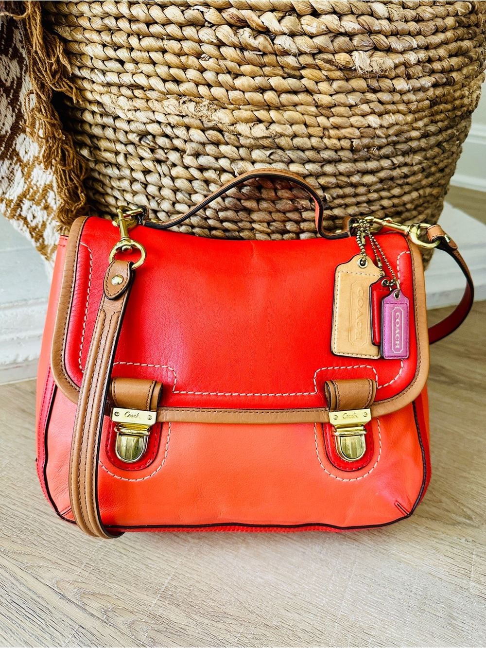 Coach Poppy Dylan Colorblick Leather Flap Satchel w/Crossbody Strap
